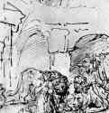 Даниил во рву львином. 1652 - Перо бистром, отмывка, подсветка белым, на бумаге 222 x 185 мм Риксмузеум Амстердам