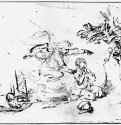Ангел указывает Агари спасительный источник. 1652-1658 - Перо 182 x 252 мм Кунстхалле Гамбург