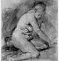 Стоящая на коленях обнаженная натурщица. 1654-1656 - Перо бистром, отмывка, на бумаге 220 x 146 мм Риксмузеум Амстердам