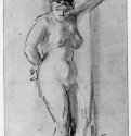 Сидящая обнаженная натурщица. 1654-1656 - Перо бистром, отмывка, на коричневатой бумаге 270 x 140 мм Риксмузеум Амстердам