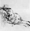Спящий юноша. 1655-1656 - Перо бистром, отмывка, на бумаге 161 x 178 мм Британский музей Лондон