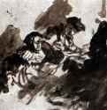 Общество при свете свечи. 1628-1630 - Кисть коричневым тоном тушь, на бумаге 173 x 190 мм Музей Бонна Байонна