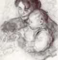 Девушка с ребенком (Жан Ренуар и Габриель). 1895 - 570 х 445 мм Черный мел на белой бумаге Оттава. Национальная галерея Канады Франция