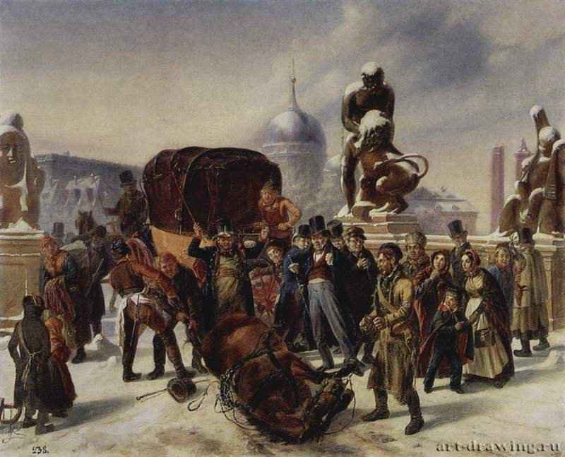 Уличная сцена. 1841 - 49,5 x 60,5 смХолст, маслоРеализмГерманияСанкт-Петербург. Государственный Эрмитаж