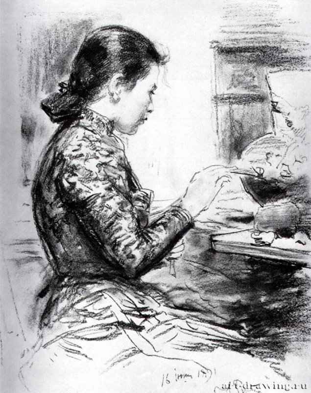 Надежда Репина. 1891 - Бумага, графитный карандашРеализмРоссия