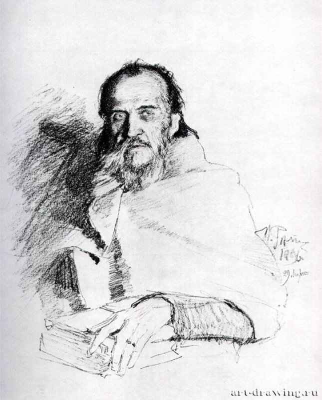 Портрет Якова Полонского. 1896 - Бумага, графитный карандашРеализмРоссия