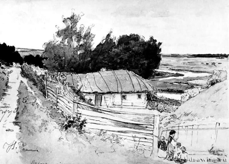 Деревня Мохначи возле Чугуева. 1877 - Бумага, графитный карандашРеализмРоссия