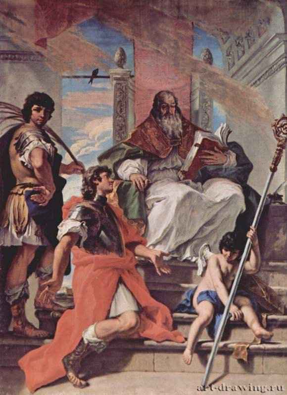 Свв. Прокул, Фирм и Рустик из Вероны и ангел. 1704 - 380 x 250 смХолст, маслоБарокко, рококоИталияБергамо. Собор
