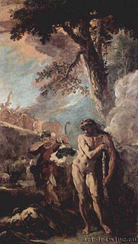 Декорации для палаццо Маручелли-Фенци во Флоренции, эскиз для зала Геркулеса. Геркулес и Как. 1706 - 65 x 38 смХолст, маслоБарокко, рококоИталияФлоренция. Галерея УффициЗаказчик - Алессандро Маручелли