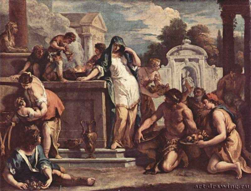 Жертвоприношение богине Весте. 1723 - 56,5 x 73 смХолст, маслоБарокко, рококоИталияДрезден. Картинная галереяЗаказчик - Филипп, герцог Орлеанский, парная к "Жертвоприношению богу Селену"