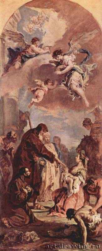 Св. Франциск из Паолы воскрешает дитя, эскиз. 1732-1734 - 84 x 35 смХолст, маслоБарокко, рококоИталияВашингтон. Национальная картинная галереяПервоначально для Сан Рокко в Венеции