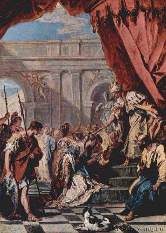 Эсфирь перед Артаксерксом. 1733-1734 - 47 x 33 смХолст, маслоБарокко, рококоИталияЛондон. Национальная галереяЭскиз к одноименной картине в Квиринальском дворце в Риме