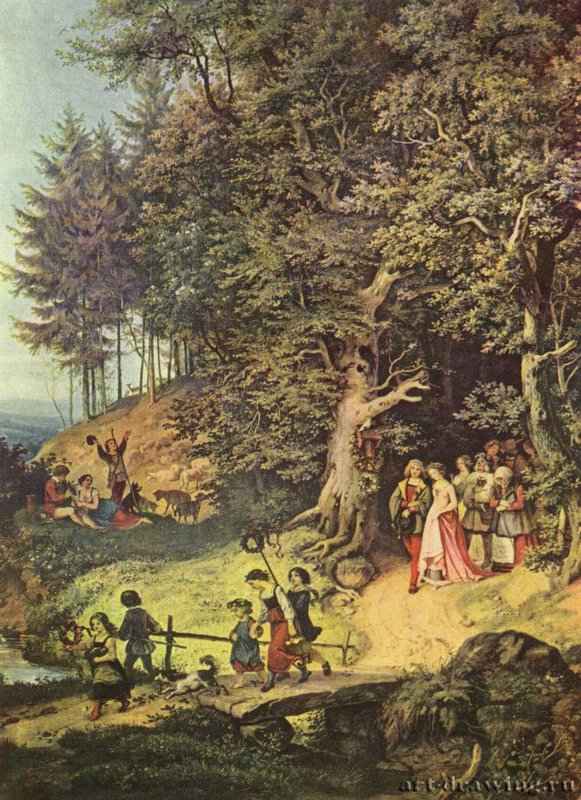 Рихтер Людвиг: Весенняя свадьба, 1847. Романтизм, бидермейер. Германия. Дрезден Замок Пильниц.