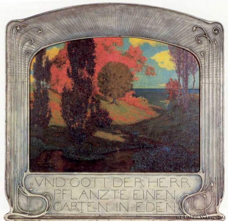 Райский сад, 1900 г. - Холст, масло, рама; дерево, гипс. Мюнхен. Собрание Барлоу-Видманн.