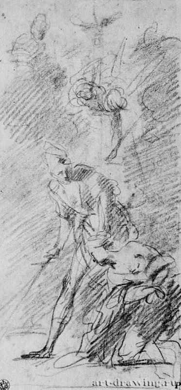 Мученичество святой Цецилии. 1620-1630 - 333 х 152 ммСангина на белой бумаге. Берлин. Гравюрный кабинет. Италия.