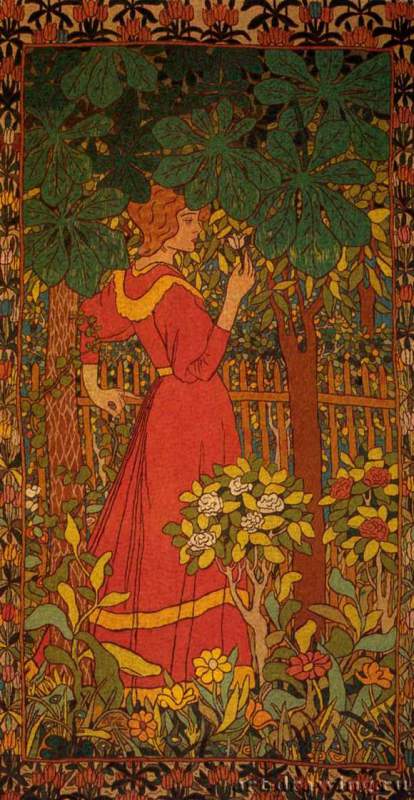 Гобелен "Женщина в красном платье", 1898 г. - 230 х 125 см. Будапешт. Музей изящных искусств.