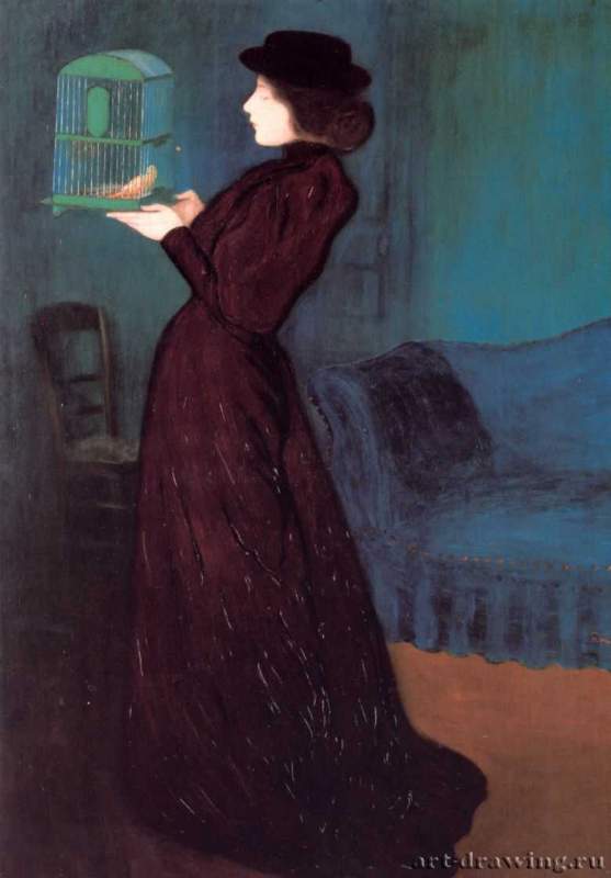 Женщина с птичьей клеткой, 1892 г. - Холст, масло. Будапешт. Национальная художественная галерея.