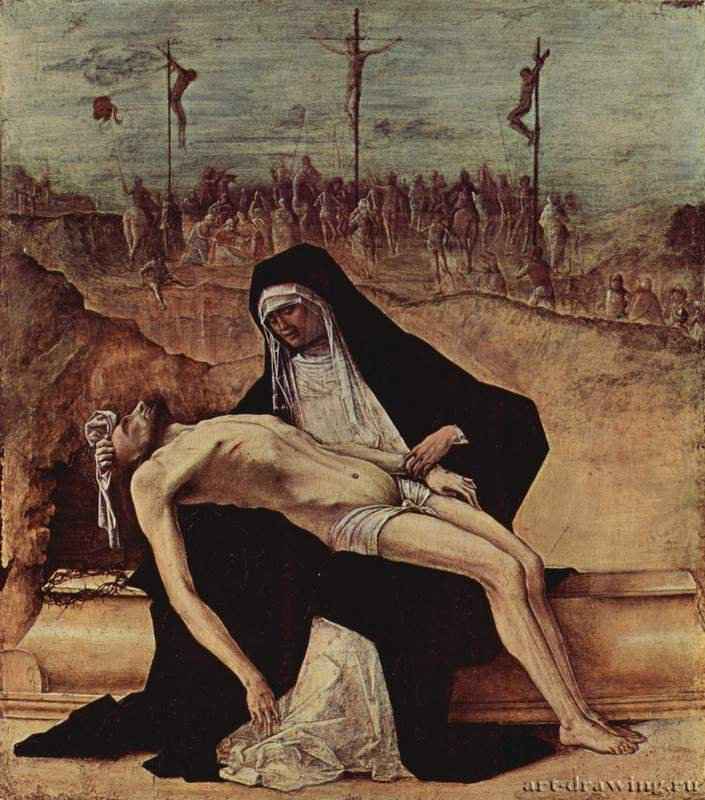 Пределла со сценами страстей Христовых. Пьета. 1482 * - 33 x 30 смДерево, маслоВозрождениеИталияЛиверпуль. Картинная галерея УокераПервоначально - часть главного алтаря церкви Сан Джованни ин Монте в Болонье