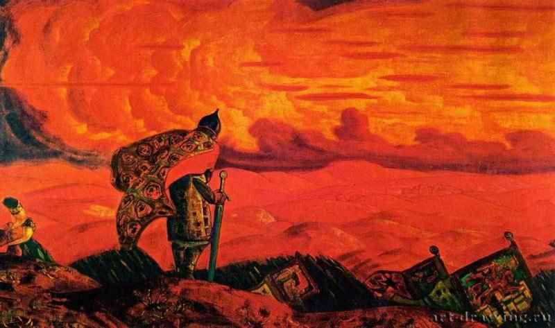 Стрелы неба - копья земли 1915 г. - Холст, темпера; 103 х 188 см. Музей изобразительных искусств. Ашхабад, Туркменистан.
