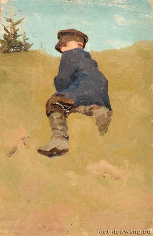 Этюд лежащего мальчика 1894 г. - Холст, масло; 40 х 24 см. Музей Николая Рериха. Нью-Йорк, США.