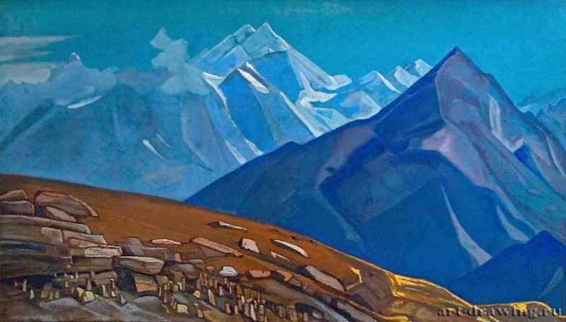 Виасакунд. Экспонируется под названием "Горы и скалы". 1932 г. - Холст, темпера; 46,5 х 79 см. Аллахабадский муниципальный музей. Аллахабад, штат Уттар Прадеш, Индия.