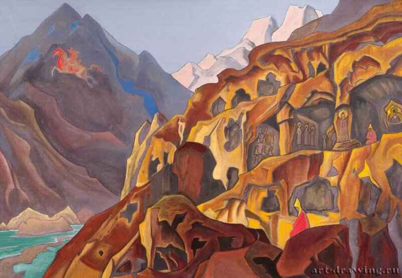 Святые пещеры 1932 г. - Холст, темпера; 107 х 153 см. Музей Николая Рериха. Нью-Йорк, США.