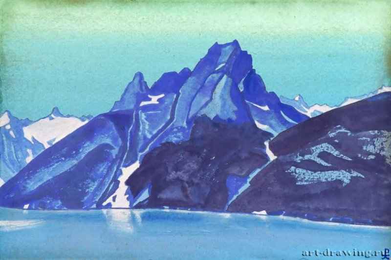 Озеро Нагов. Кашмир 1936 г. - Картон, темпера; 30,7 х 45,8 см. Музей Николая Рериха. Нью-Йорк, США.