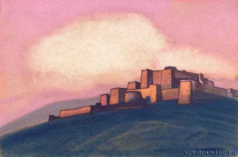 Тибетская крепость 1936 г. - Картон, темпера; 30,6 х 45,9 см. Музей Николая Рериха. Нью-Йорк, США.