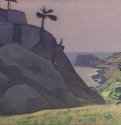 Монхеган (Сказка) 1922 г. - Холст на картоне, темпера; 56 х 84,5 см. Выставлялась на аукционе Christie's 21 октября 2003 г. 'Океан'. Серия (1922 г.)