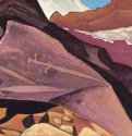 Три меча. Рисунки на камне. Лахул 1936 г. - Картон, темпера; 30,6 х 45,7 см. Музей Николая Рериха. Нью-Йорк, США.