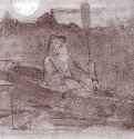 Охотник в лодке (Рисунок) 1890 г. - Бумага, карандаш, акварель, белила; В свету 8,8 х 11,7 см.