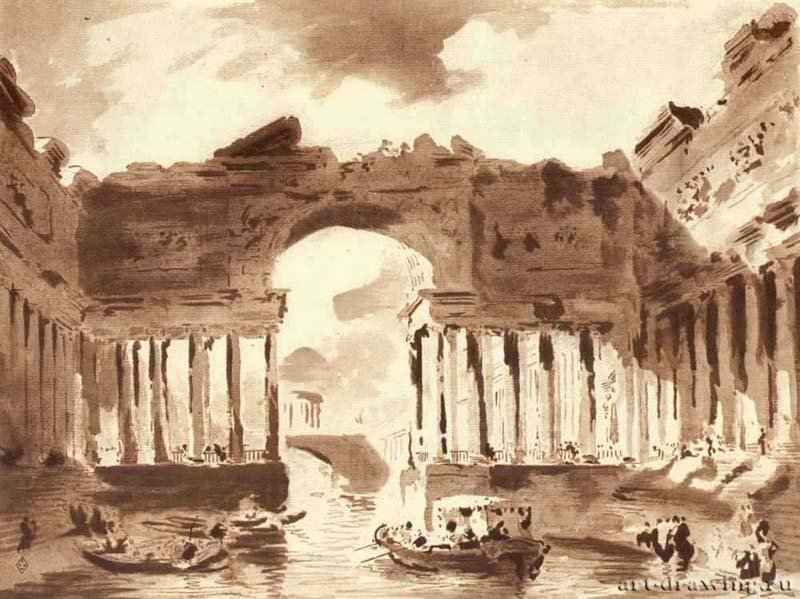 Замок "Вейк близ Дюрстеде". Вторая половина 17 века - 180 х 270 мм Черный мел, отмывка серым тоном, на бумаге Вена Собрание графики Альбертина Голландия