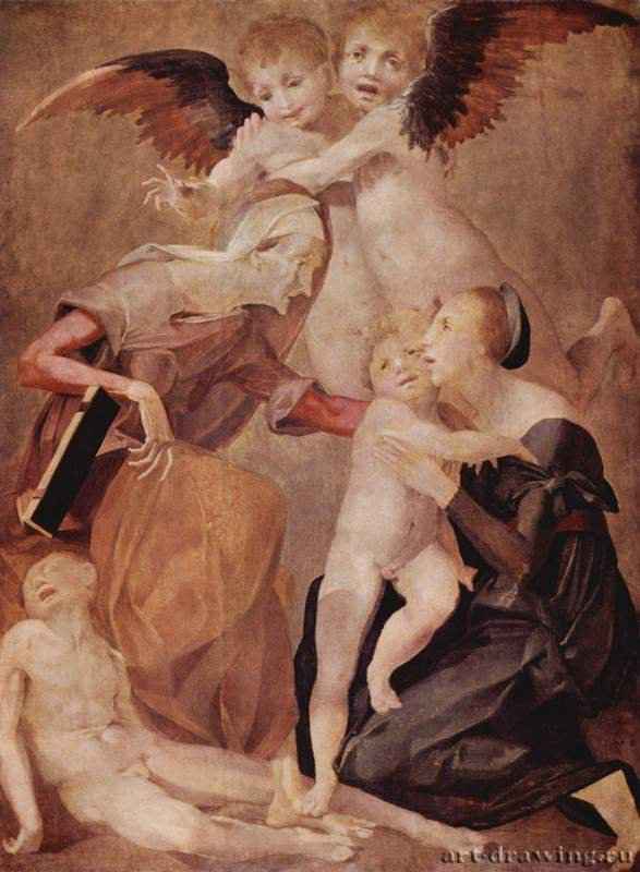 Святое семейство. 1520 * - Дерево, маслоМаньеризмИталияЛос-Анджелес. Музей искусств графства