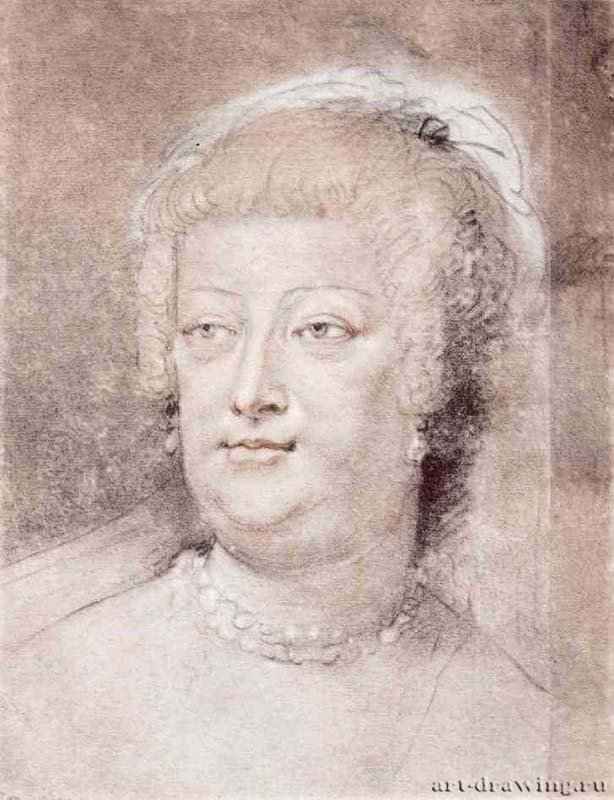 Портрет Марии де Медичи. 1622 - 356 х 278 мм. Черный мел, сангина, подсветка белым, на бумаге. Париж. Лувр, Кабинет рисунков. Фландрия.