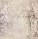 Трое мужчин в длинных одеждах. 1610-1618 - 281 х 314 мм. Черный мел, подсветка белым, на бумаге. Копенгаген. Государственный художественный музей, Королевское собрание графики. Фландрия.