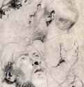 Лист с этюдами рук и двух мужских голов. 1611-1614 - 342 х 231 мм. Черный мел, подсветка белым. Вена. Собрание графики Альбертина. Фландрия.