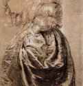 Молодая женщина с веером из страусовых перьев. 1630 - 538 х 347 мм. Черный мел и сангина, подсветка белым, на бумаге. Париж. Лувр, Кабинет рисунков. Фландрия.
