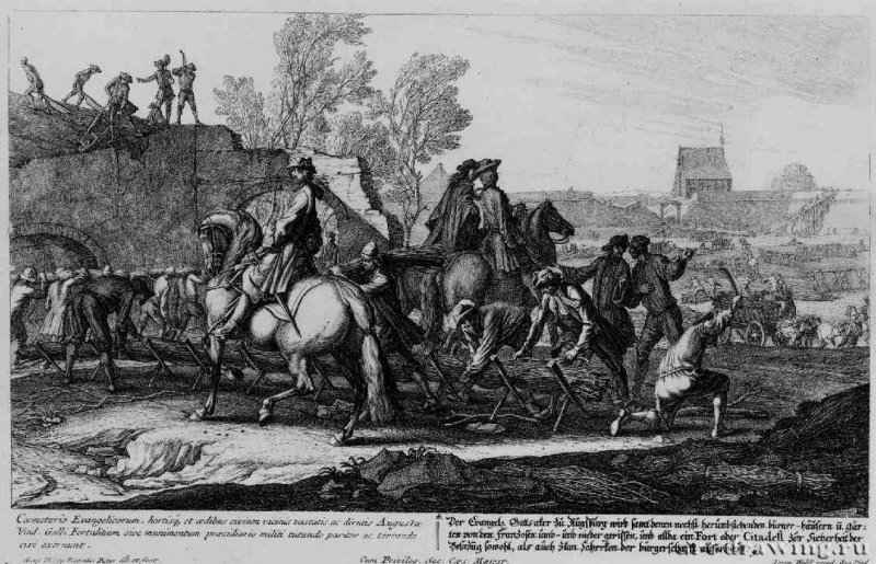 Строительство цитадели. 1703-1704 - 253 х 396 мм. Офорт. Карлсруэ. Кунстхалле, Гравюрный кабинет. Германия.