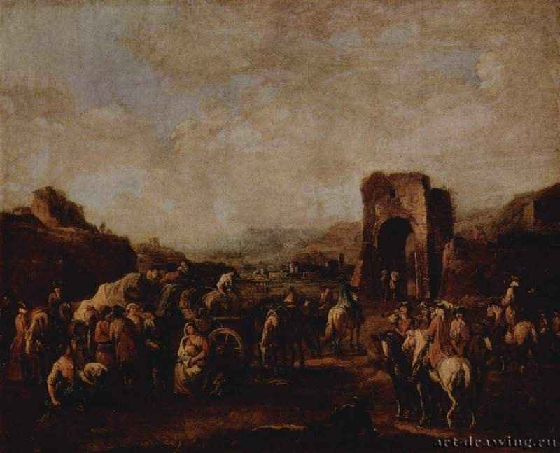Военный лагерь. 1702-1703 - 76 x 94 см. Холст, масло. Барокко. Германия. Санкт-Петербург. Государственный Эрмитаж.
