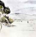 Вид на долину с железнодорожным мостом. 1885 - 470 х 290 мм Мел и акварель, на кремовой бумаге Вена. Собрание графики Альбертина Постимпрессионизм Франция