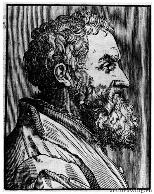 Портрет Франческо Марколини. 1540 - Сальвиати, Джузеппе Порта: 113 х 89 мм. Ксилография. Берлин. Гравюрный кабинет. Гравер: Марколини, Франческо.