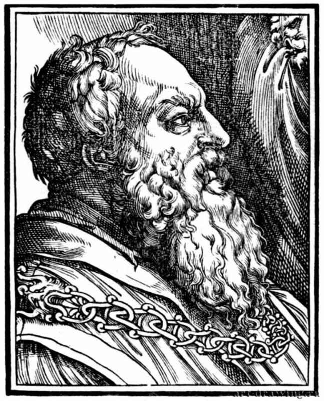 Потрет Пьетро Аретино. 1542 - Сальвиати, Джузеппе Порта: 96 х 74 мм. Ксилография. Берлин. Гравюрный кабинет. Гравер: Марколини, Франческо.