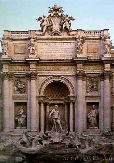 Фонтан Треви. Деталь фасада палаццо Поли. 1732-1762 - Рим. Италия.