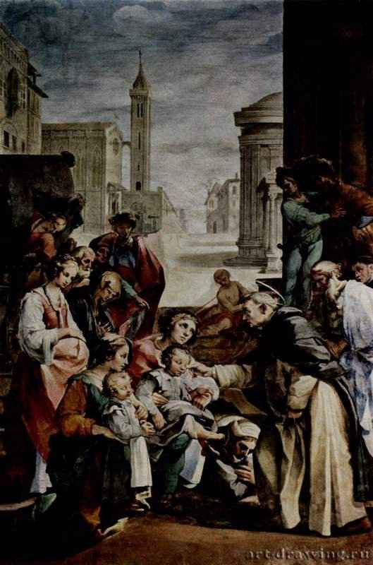 Чудо св. Джьячинто. 1590-1610 - ФрескаМаньеризмИталияСиена. Церковь Санто Спирито