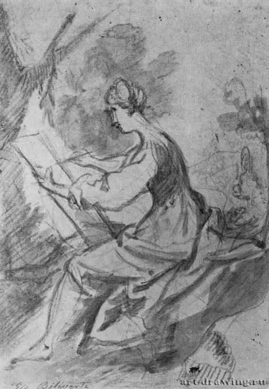 Аллегория Живописи. 1624 - 186 х 128 мм. Сангина, красным отмывка, на белой бумаге. Италия.
