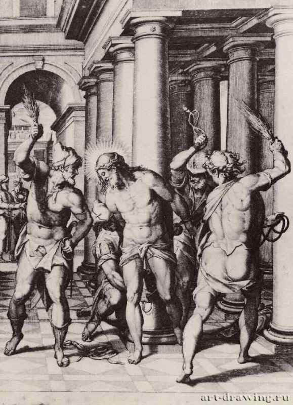 Бичевание Христа. 1579-1581 - 452 х 324 мм. Резцовая гравюра на меди. Вена. Собрание графики Альбертина. Италия.