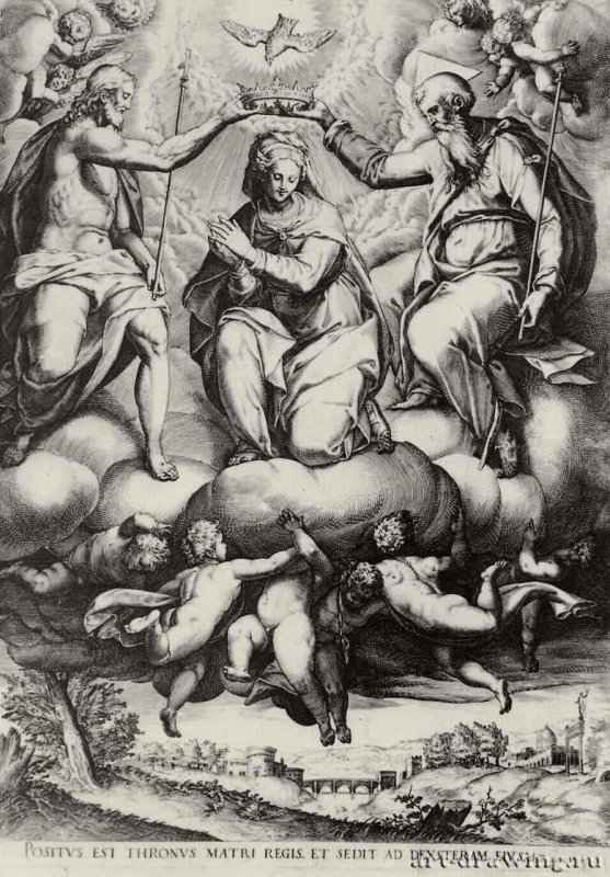 Коронование Девы Марии. 1579-1581 - 455 х 325 мм. Резцовая гравюра на меди. Вена. Собрание графики Альбертина. Италия.