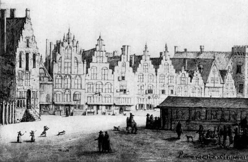 Рыночная площадь в Харлеме. 1629 - Перо, цветная отмывка, на бумаге. 127 x 194 мм. Королевская библиотека. Гаага.