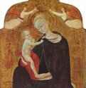 Мария с младенцем, увенчиваемая двумя ангелами. Вторая четверть 15 века - 47 x 25 смДерево, темпераГотика, раннее ВозрождениеИталияБерлин. Государственные музеи