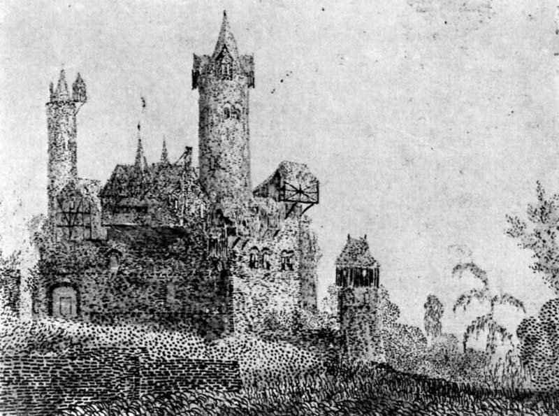 Замок с высокими башнями. 1621-1632 - Офорт, черный оттиск на грунтованной светло-серым бумаге, тени пролозжены серой тушью 98 x 132 мм Риксмузеум Амстердам